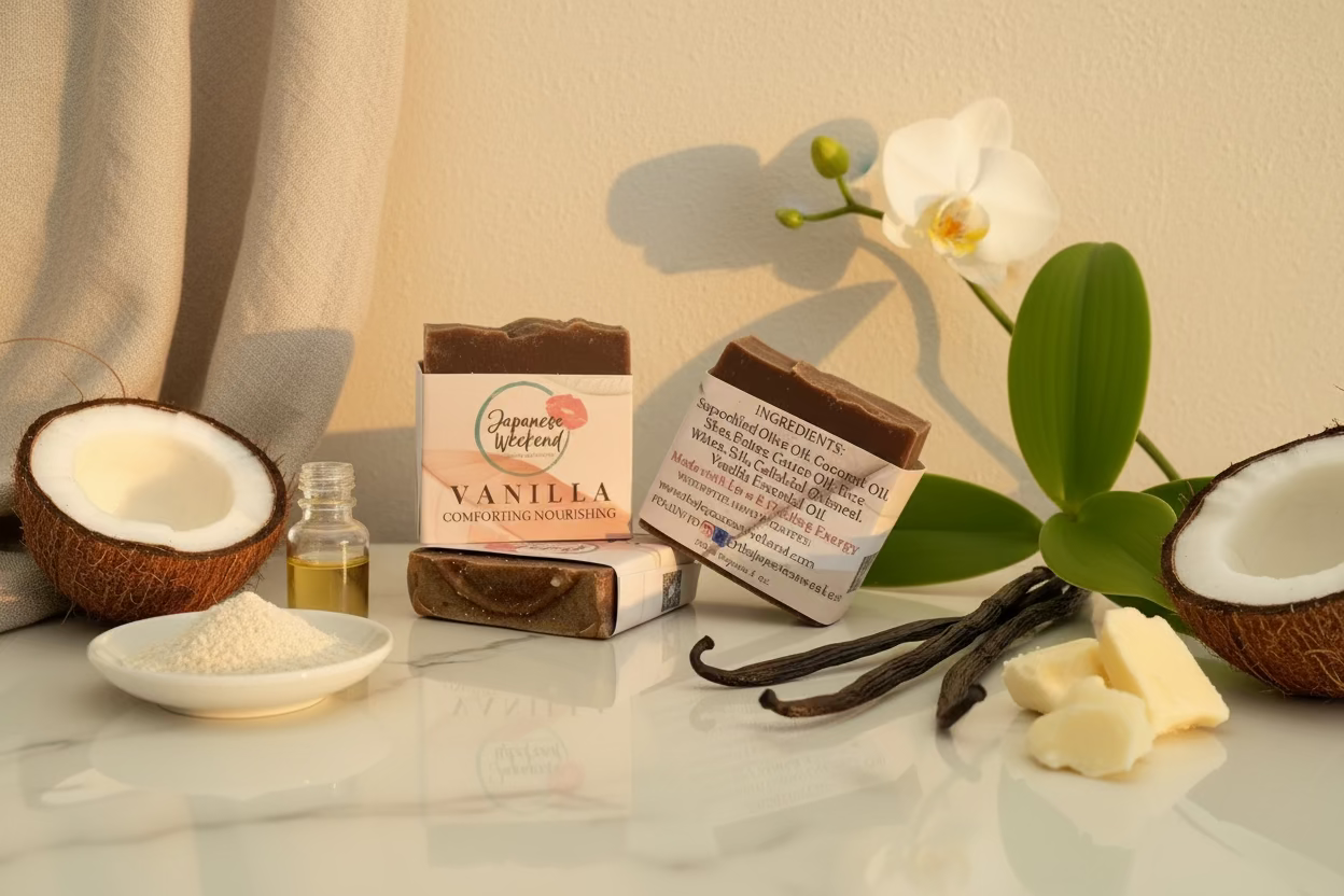 Vanilla (Deeply Nourishing Comforting) Soap Bar is carefully formulated to deeply nourish and moisturize your skin as comforting and so delicious smell of real Vanilla with a hint of warm chocolate instantly relaxes you and whisks you away from your daily chores to a happy place. Vanilla oil is very expensive but totally worth it in our humble opinion. Full of antioxidants and soothing Japanese Green Tea round up the luxurious experience for a distinct silky and smooth creamy feel.