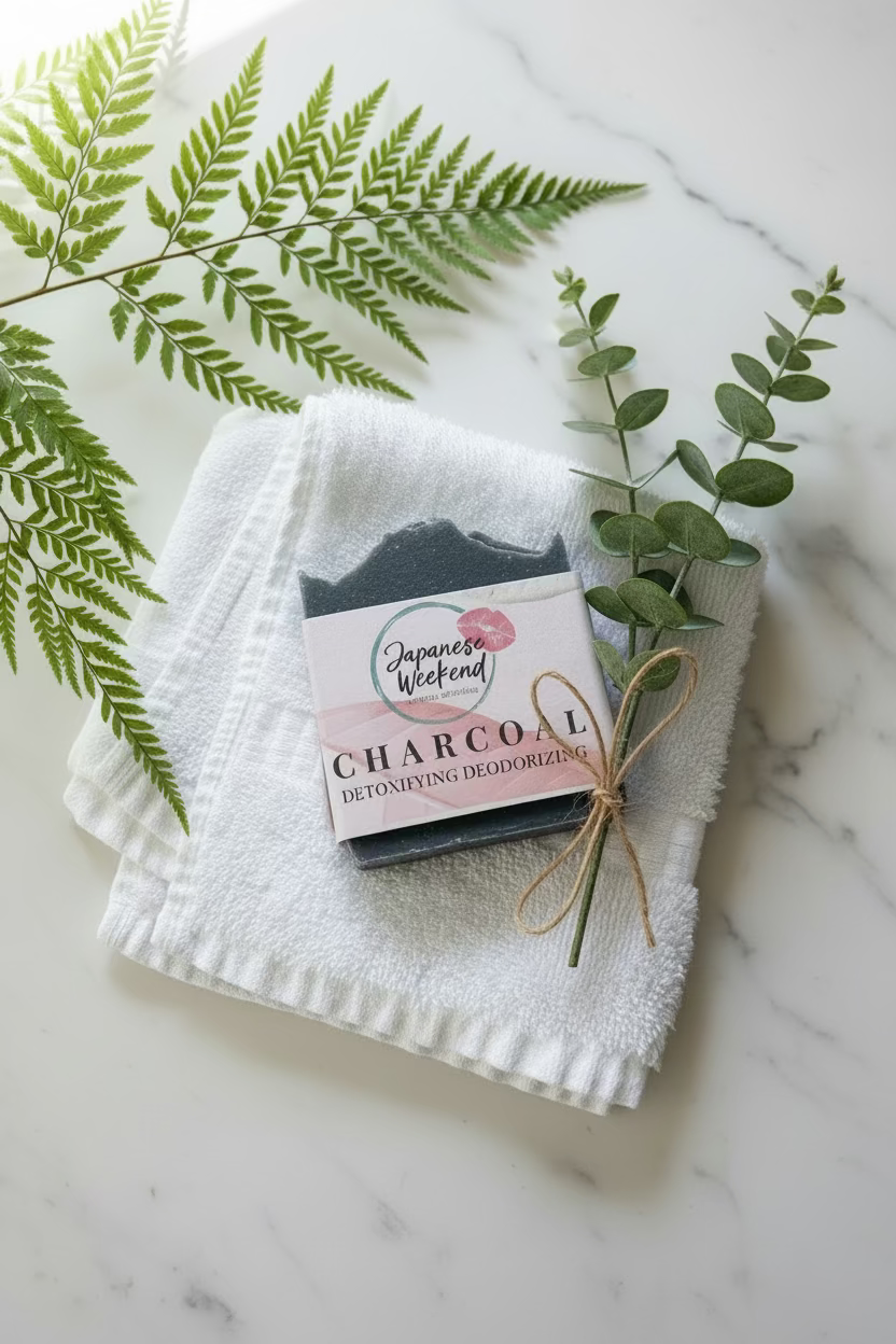 Japanese Weekend Charcoal Soap (Detoxifying Deodorizing) Bar All Natural Vegan Eco-friendly Pure Small Business Artisan Handmade