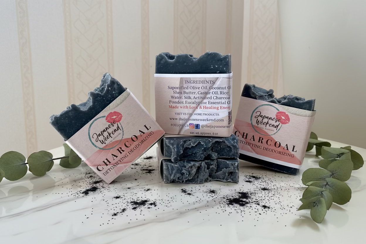 Japanese Weekend Charcoal Soap (Detoxifying Deodorizing) Bar All Natural Vegan Eco-friendly Pure Small Business Artisan Handmade