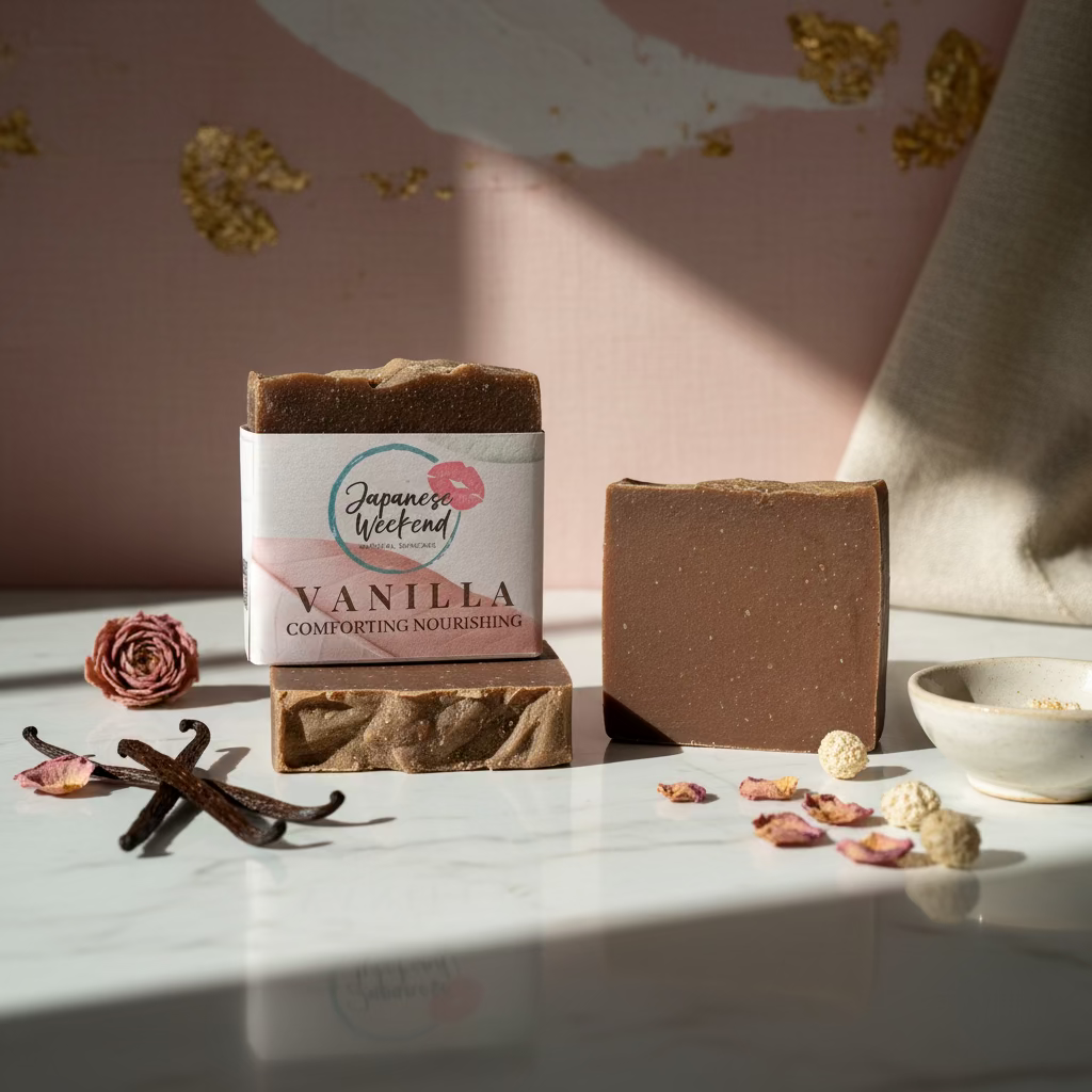 Vanilla (Deeply Nourishing Comforting) Soap Bar is carefully formulated to deeply nourish and moisturize your skin as comforting and so delicious smell of real Vanilla with a hint of warm chocolate instantly relaxes you and whisks you away from your daily chores to a happy place. Vanilla oil is very expensive but totally worth it in our humble opinion. Full of antioxidants and soothing Japanese Green Tea round up the luxurious experience for a distinct silky and smooth creamy feel.
